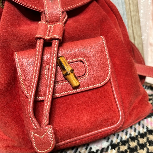 GUCCI bamboo mini backpack red suede leather - Picture 2 of 15